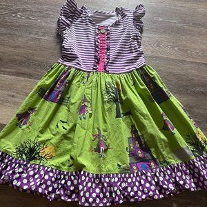 Boutique Halloween Dress sz 10/12 Witches Hauted House Green & Purple Kids Girls
